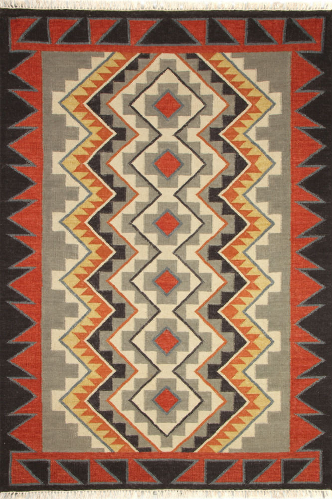 MULTICOLOR RED KILIM HAND WOVEN DHURRIE