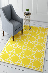 YELLOW IVORY TRELLIS HAND WOVEN DHURRIE by Imperial Knots - Image 2