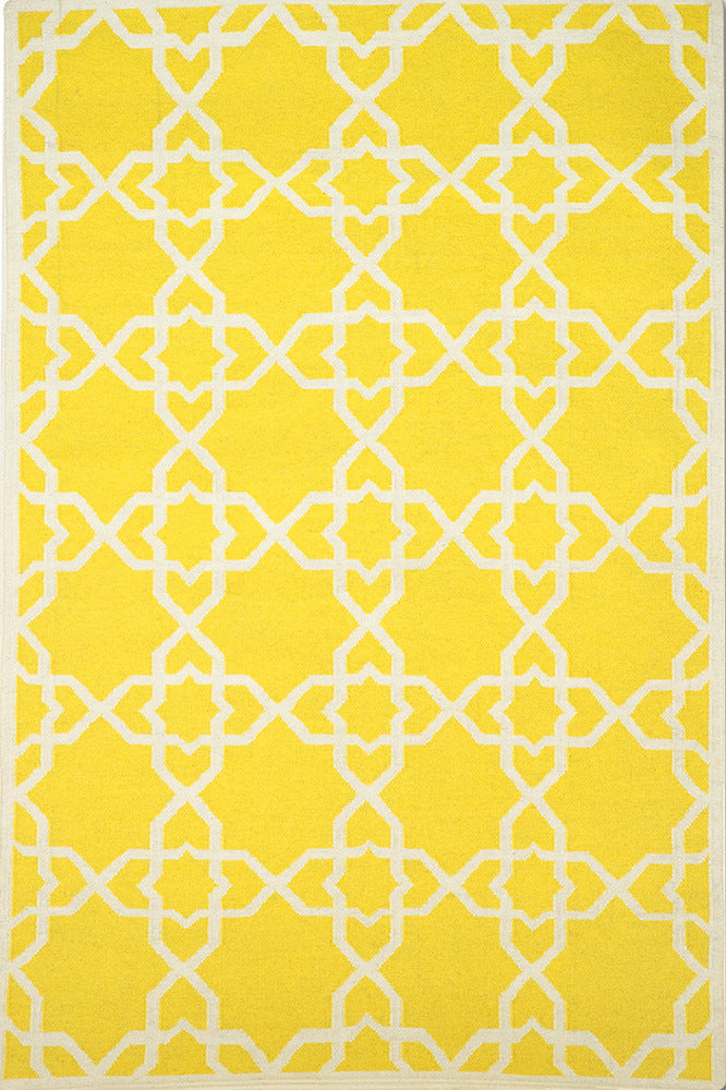 YELLOW IVORY TRELLIS HAND WOVEN DHURRIE