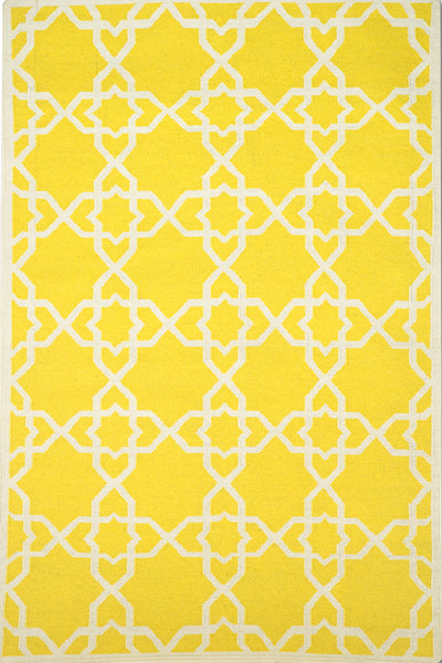 YELLOW IVORY TRELLIS HAND WOVEN DHURRIE