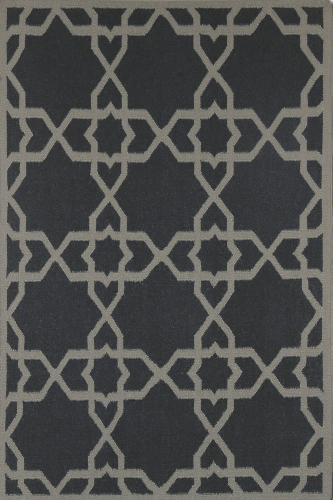 GREY CHARCOAL TRELLIS HAND WOVEN DHURRIE
