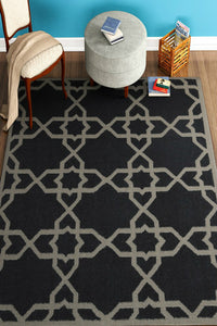 GREY CHARCOAL TRELLIS HAND WOVEN DHURRIE by Imperial Knots - Image 2