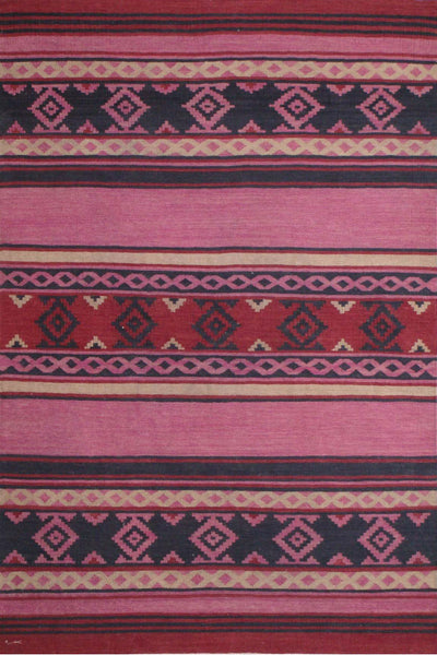 PINK MULTICOLOR VINTAGE HAND WOVEN KILIM DHURRIE