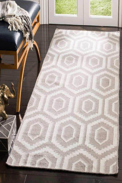 GREY AND IVORY DIAMOND HAND WOVEN DHURRIE RUNNER