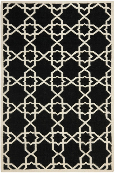 BLACK AND IVORY TRELLIS HAND WOVEN DHURRIE
