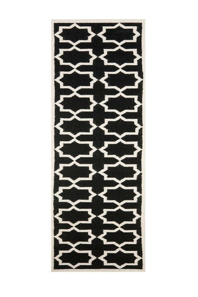 BLACK AND IVORY GEOMETRIC HAND WOVEN DHURRIE