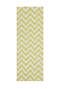 GREEN AND IVORY CHEVRON HAND WOVEN DHURRIE by Imperial Knots - Image 1