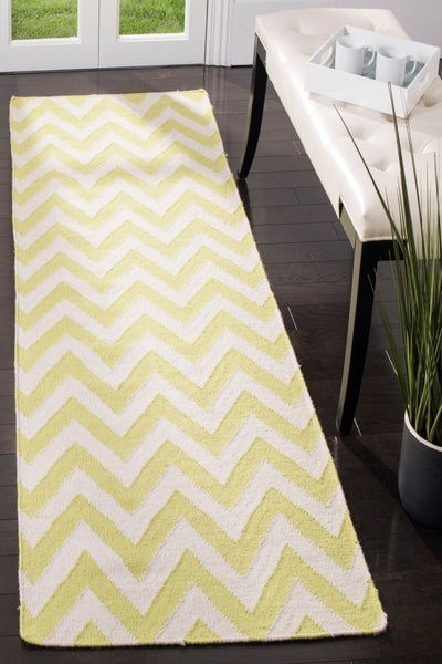 GREEN AND IVORY CHEVRON HAND WOVEN DHURRIE RUNNER