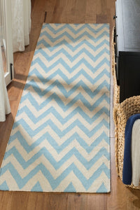 BLUE AND IVORY CHEVRON HAND WOVEN DHURRIE by Imperial Knots - Image 2