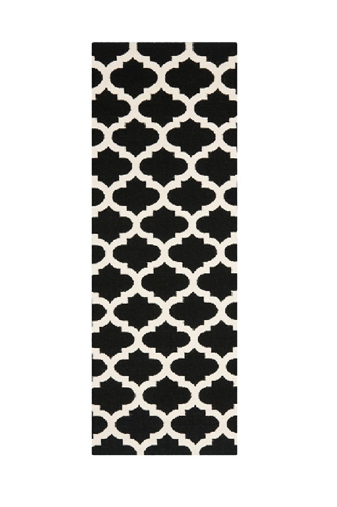 BLACK AND WHITE MOROCCAN HAND WOVEN DHURRIE