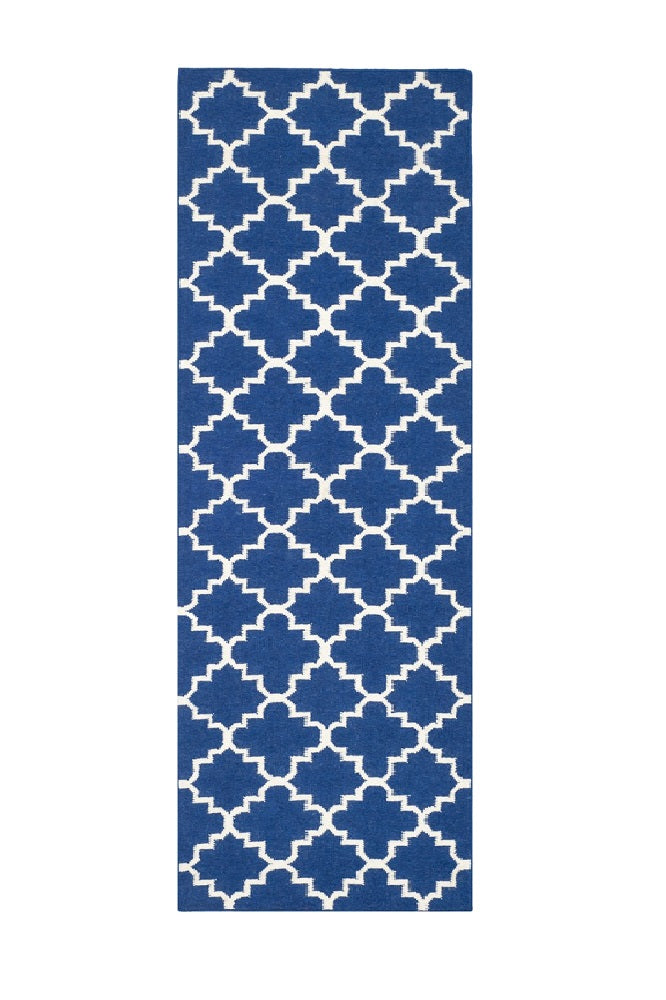BLUE AND WHITE MOROCCAN HAND WOVEN DHURRIE