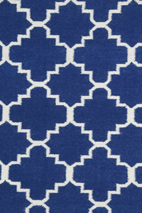 BLUE AND WHITE MOROCCAN HAND WOVEN DHURRIE by Imperial Knots - Image 3