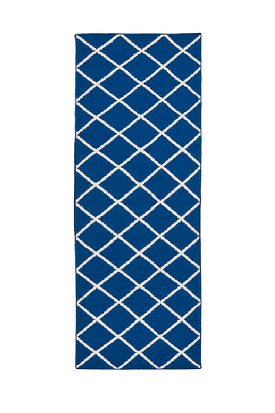 BLUE AND IVORY GEOMETRIC HAND WOVEN DHURRIE