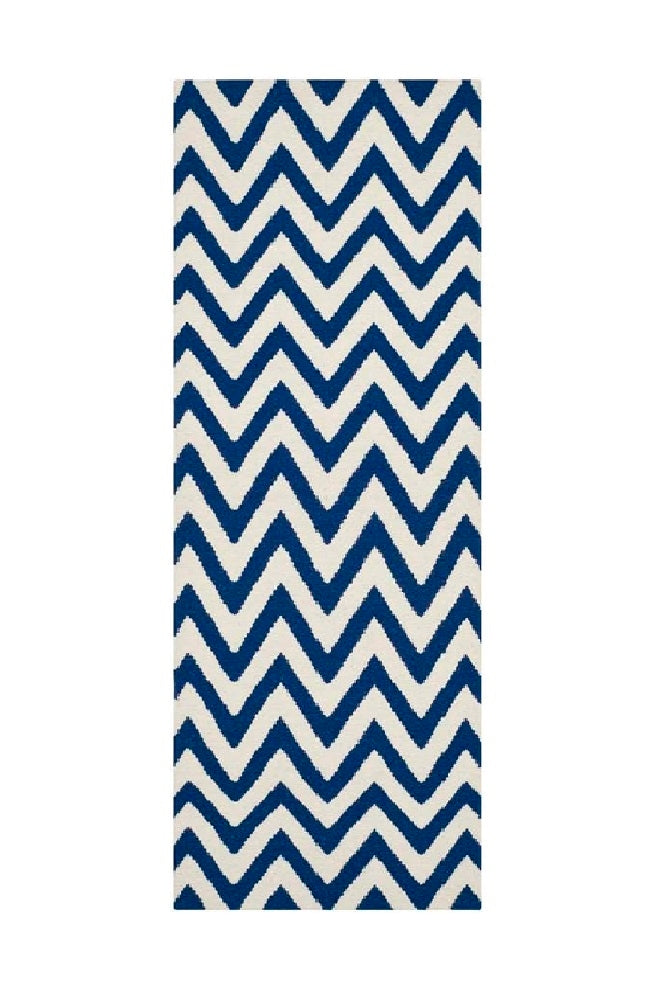 INDIGO IVORY CHEVRON HAND WOVEN DHURRIE
