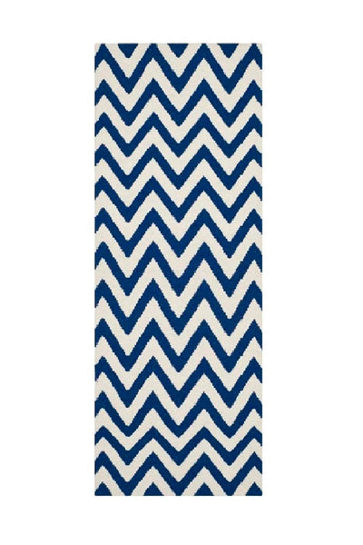 INDIGO IVORY CHEVRON HAND WOVEN DHURRIE