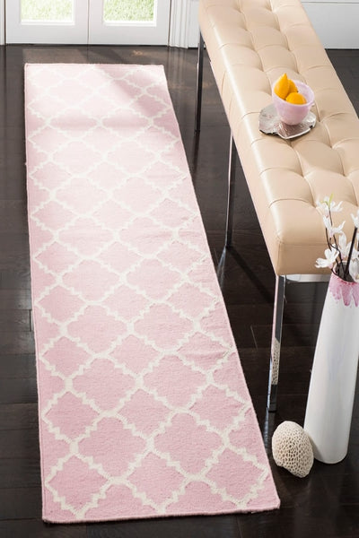 PINK AND IVORY MOROCCAN HAND WOVEN DHURRIE RUNNER