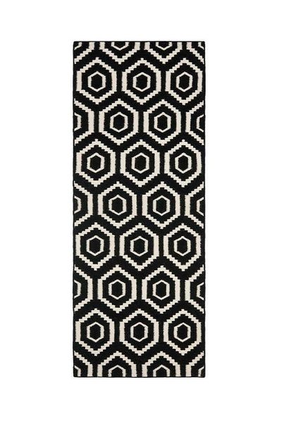 BLACK AND IVORY DIAMOND HAND WOVEN DHURRIE