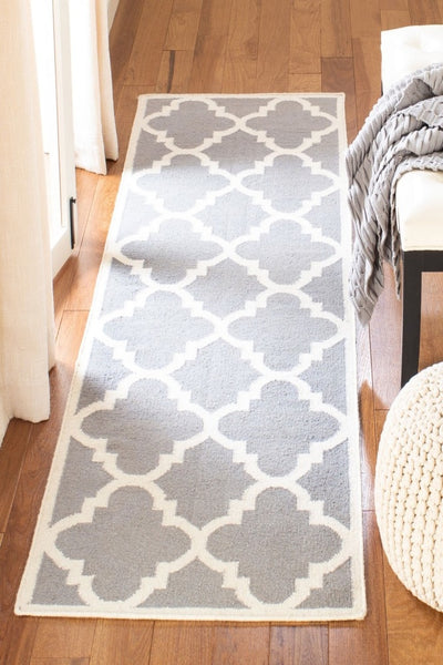 GREY AND WHITE MOROCCAN HAND WOVEN DHURRIE RUNNER