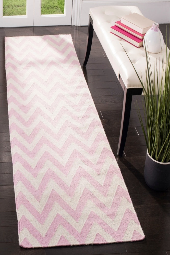 PINK IVORY CHEVRON HAND WOVEN DHURRIE