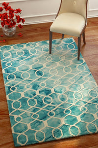 BLUE DIP DYED TRELLIS HAND TUFTED CARPET by Imperial Knots - Image 2