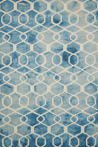 BLUE DIP DYED TRELLIS HAND TUFTED CARPET by Imperial Knots - Image 1