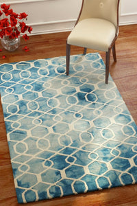 BLUE DIP DYED TRELLIS HAND TUFTED CARPET by Imperial Knots - Image 2