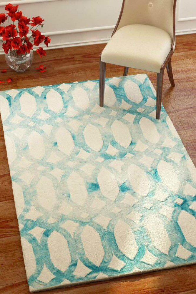 IVORY BLUE DIP DYED LOOPS HAND TUFTED CARPET