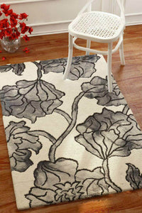 IVORY GREY DIP DYED FLORAL HAND TUFTED CARPET by Imperial Knots - Image 2