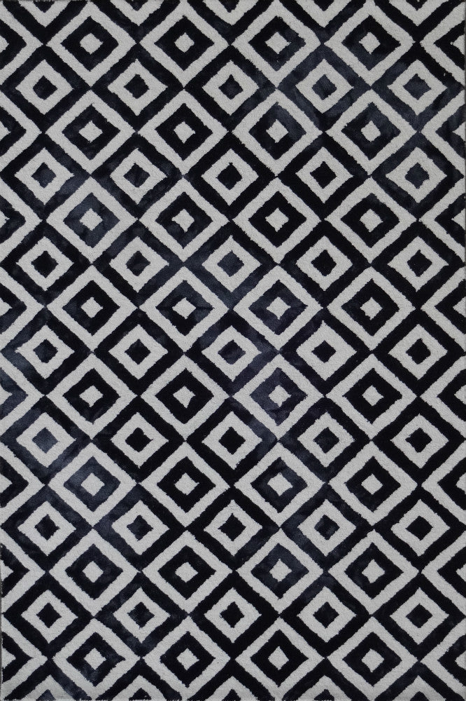 BLACK GEOMETRIC HAND TUFTED CARPET
