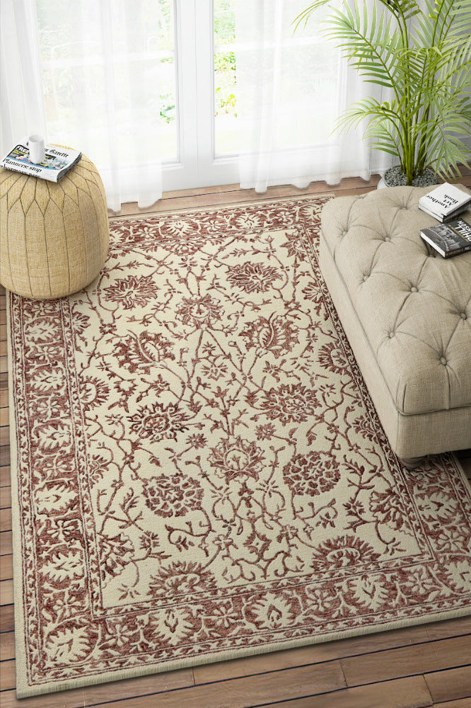 BROWN AND IVORY PERSIAN HAND TUFTED CARPET