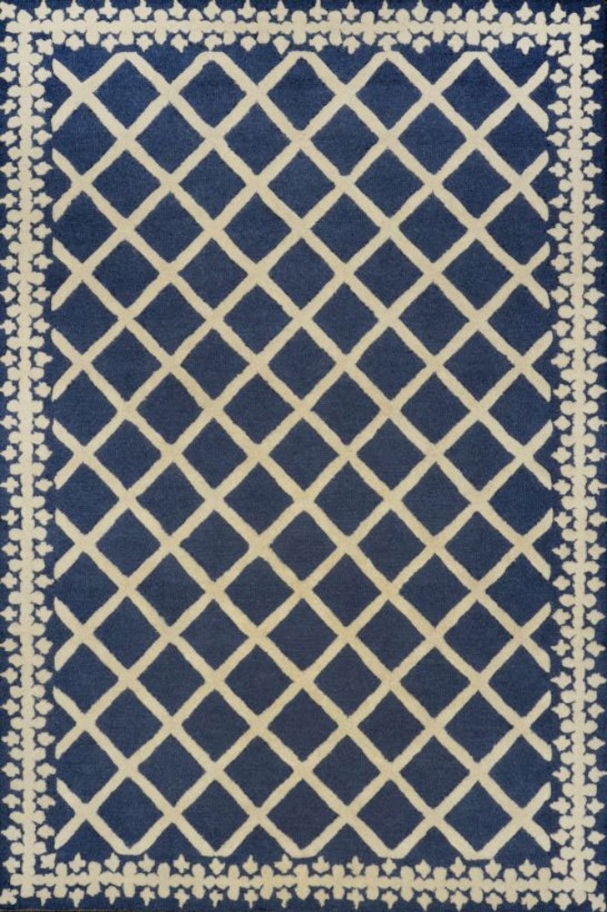 BLUE AND IVORY GEOMETRIC HAND TUFTED CARPET