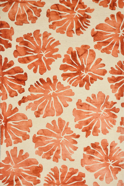 ORANGE AND IVORY FLORAL HAND TUFTED CARPET