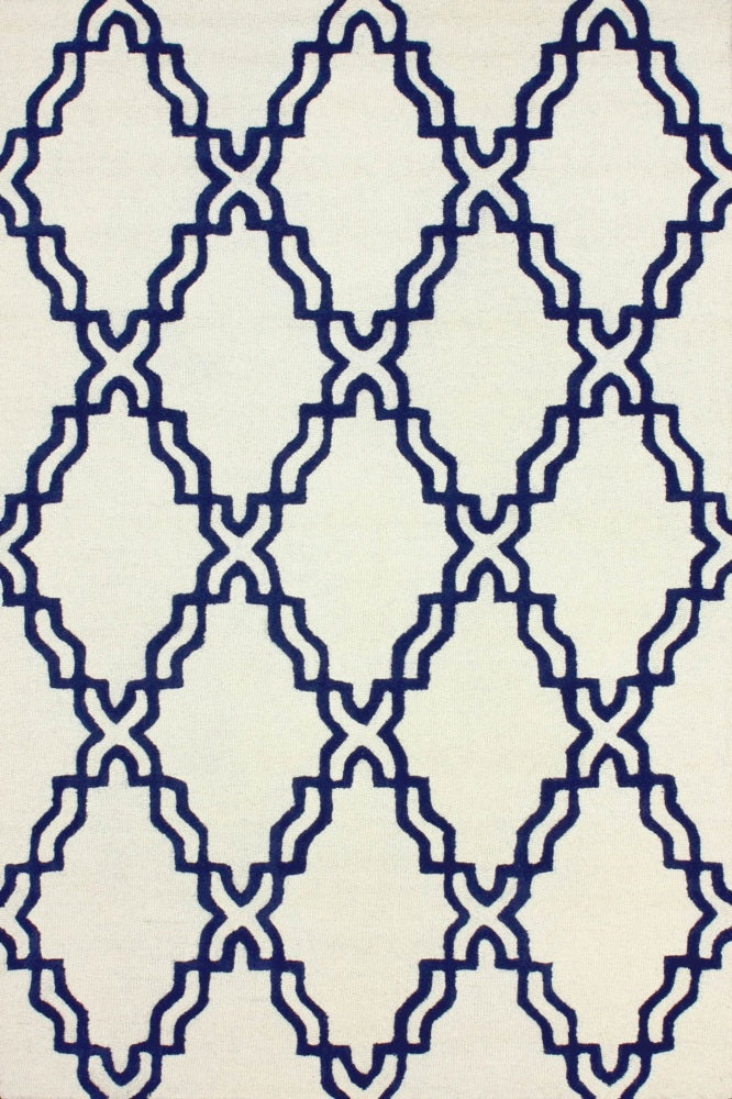 BLUE AND IVORY GEOMETRIC HAND TUFTED CARPET