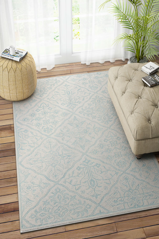 TEAL IVORY TRADITIONAL HAND TUFTED CARPET