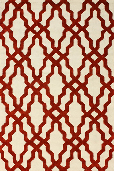 RED AND IVORY GEOMETRIC HAND TUFTED CARPET