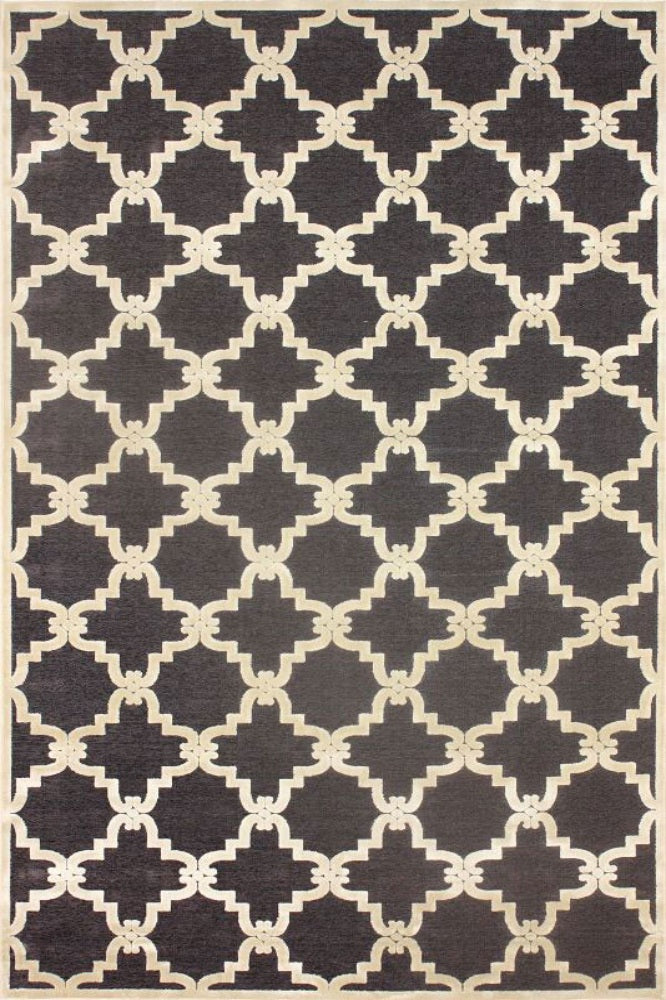 BLACK AND IVORY GEOMETRIC HAND TUFTED CARPET