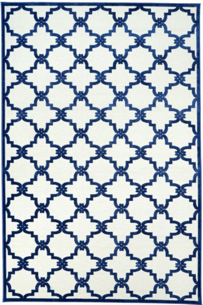 BLUE AND IVORY GEOMETRIC HAND TUFTED CARPET