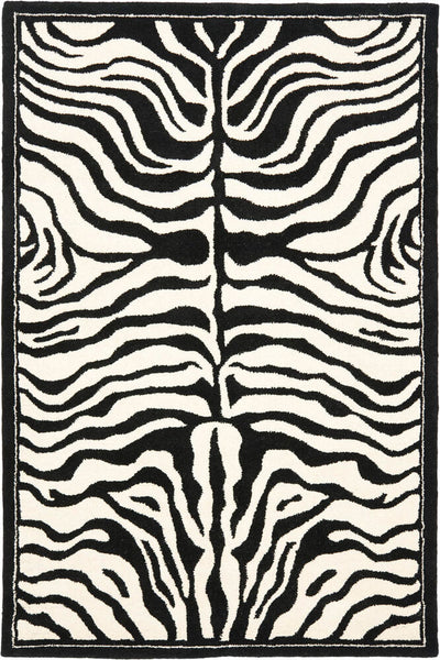 BLACK AND WHITE ZEBRA STRIPED HAND TUFTED RUG
