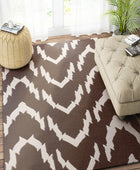 BROWN ZIG ZAG HAND WOVEN DHURRIE by Imperial Knots - Image 2