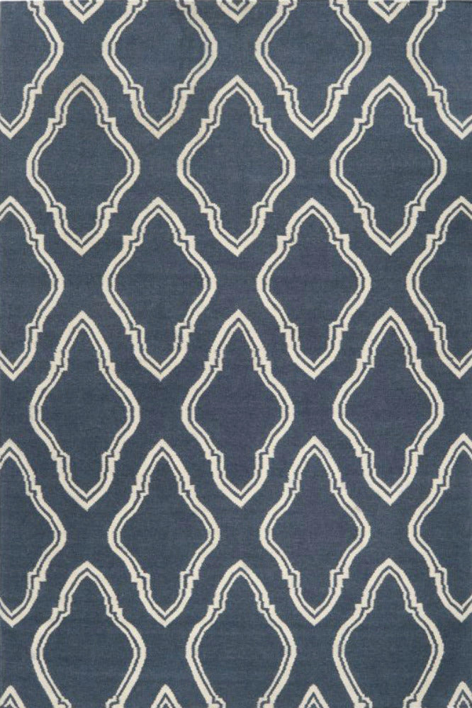 BLUE AND WHITE MOROCCAN HAND WOVEN DHURRIE