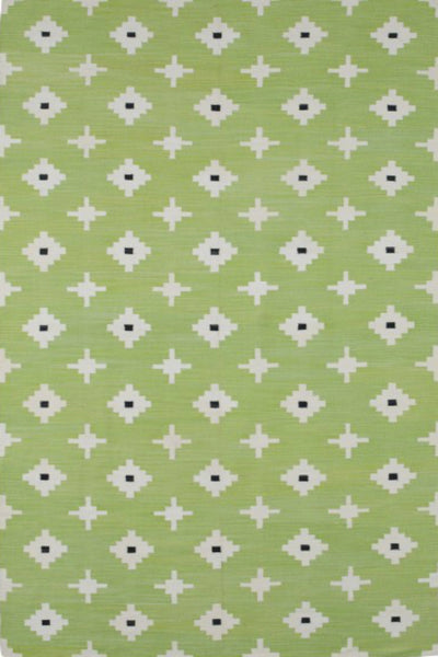 GREEN HAND WOVEN AZTEC KILIM DHURRIE