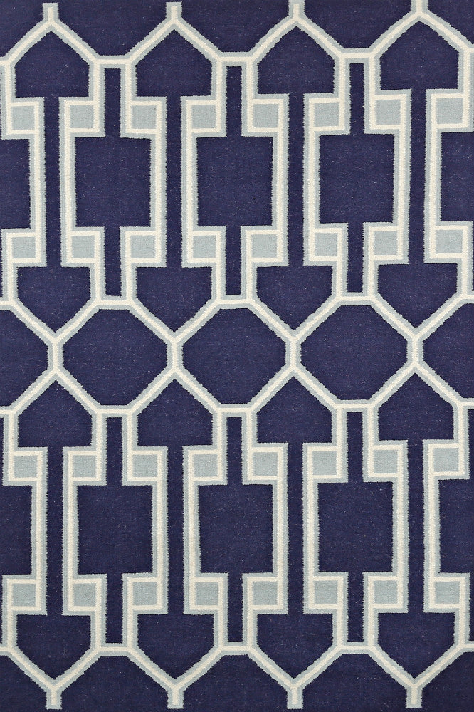 BLUE GEOMETRIC HAND WOVEN DHURRIE