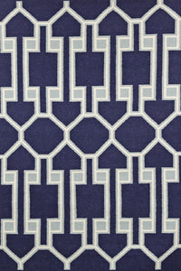 Blue geometric hand woven dhurrie wool hand-woven rug for bedroom