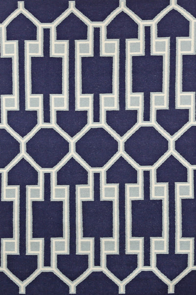 BLUE GEOMETRIC HAND WOVEN DHURRIE
