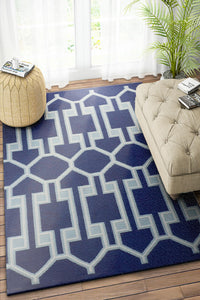 BLUE GEOMETRIC HAND WOVEN DHURRIE by Imperial Knots - Image 2