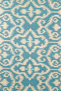 Blue ikat hand woven dhurrie wool hand-woven rug for living room