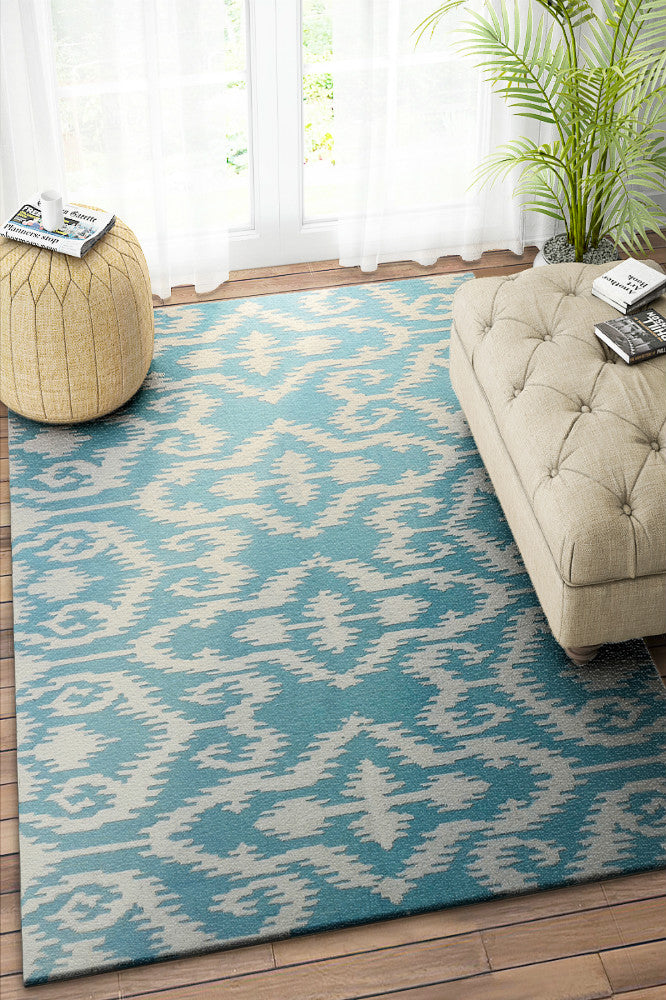 BLUE IKAT HAND WOVEN DHURRIE by Imperial Knots - Image 2