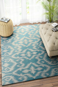BLUE IKAT HAND WOVEN DHURRIE by Imperial Knots - Image 2