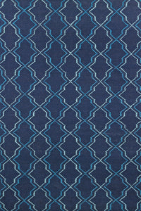 Blue trellis hand woven dhurrie wool hand-woven rug for bedroom