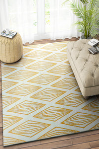 YELLOW GEOMETRIC HAND WOVEN DHURRIE by Imperial Knots - Image 2